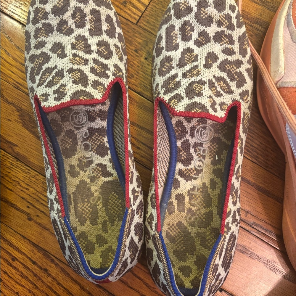 Rothy's Leopard Print Flats - Brown and Red Trim